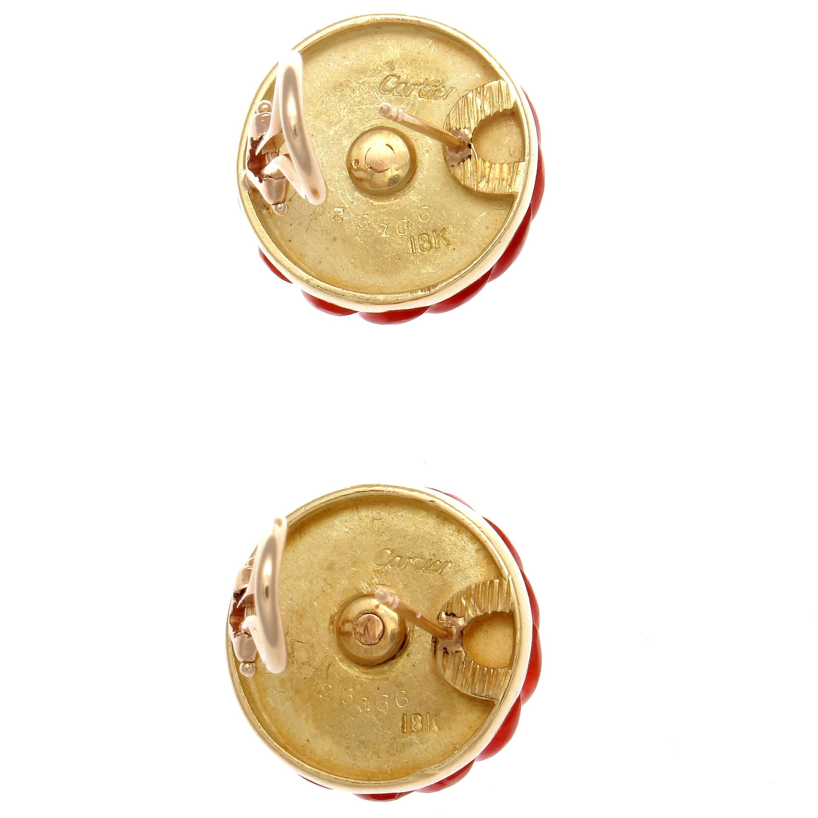 Women's Cartier Diamond Carnelian Gold Button Earrings