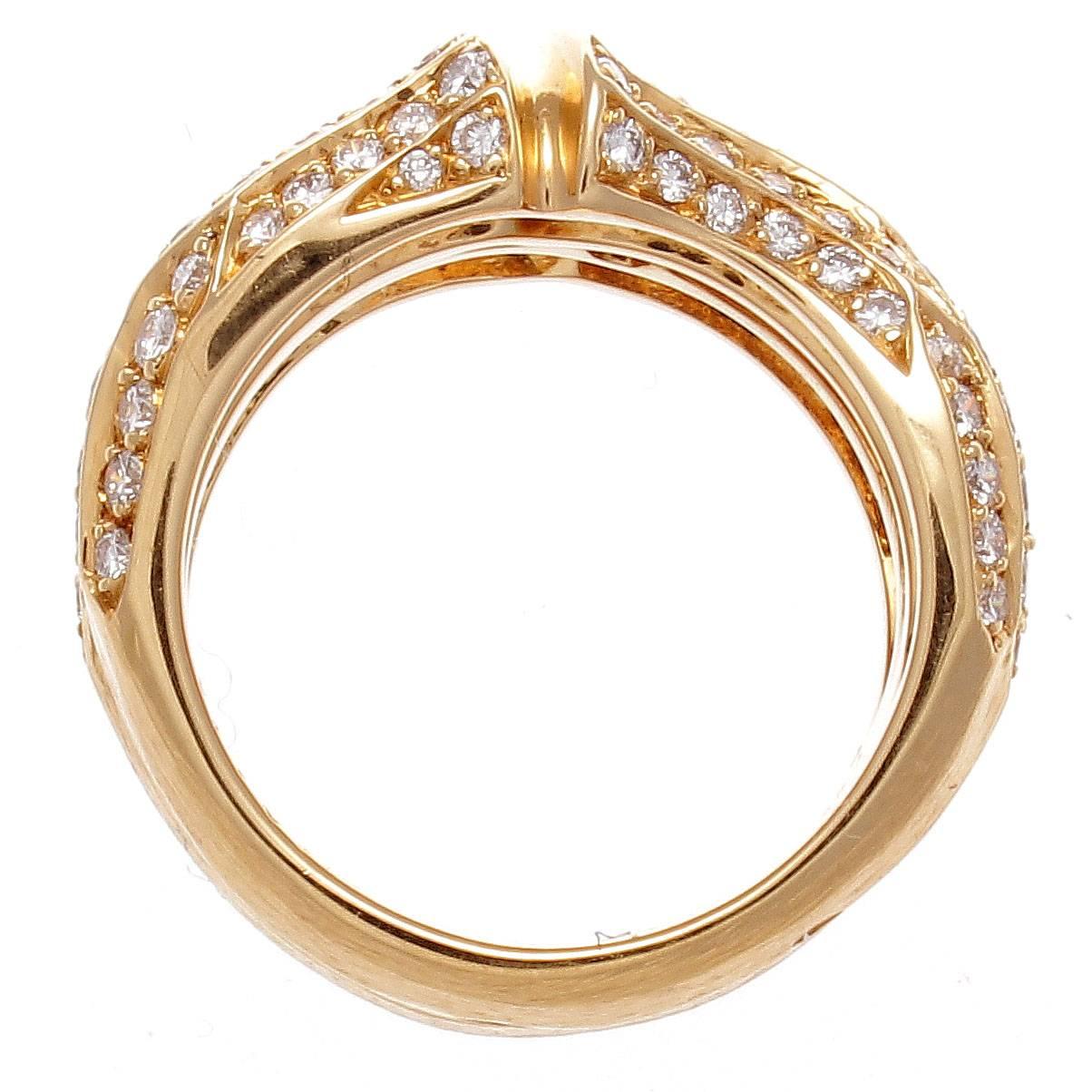 Modern Cartier Diamond Gold Bamboo Ring