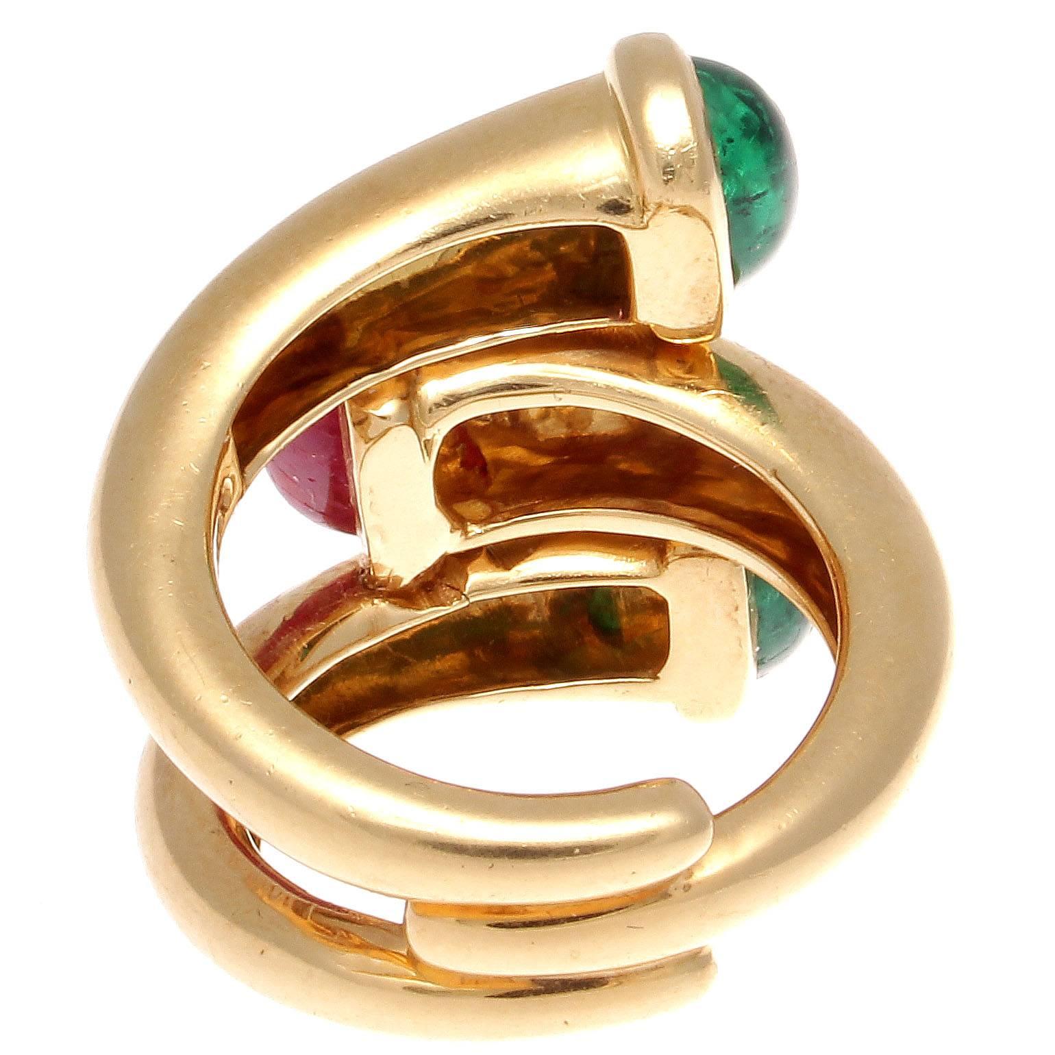 Modern David Webb Emerald Ruby Gold Ring