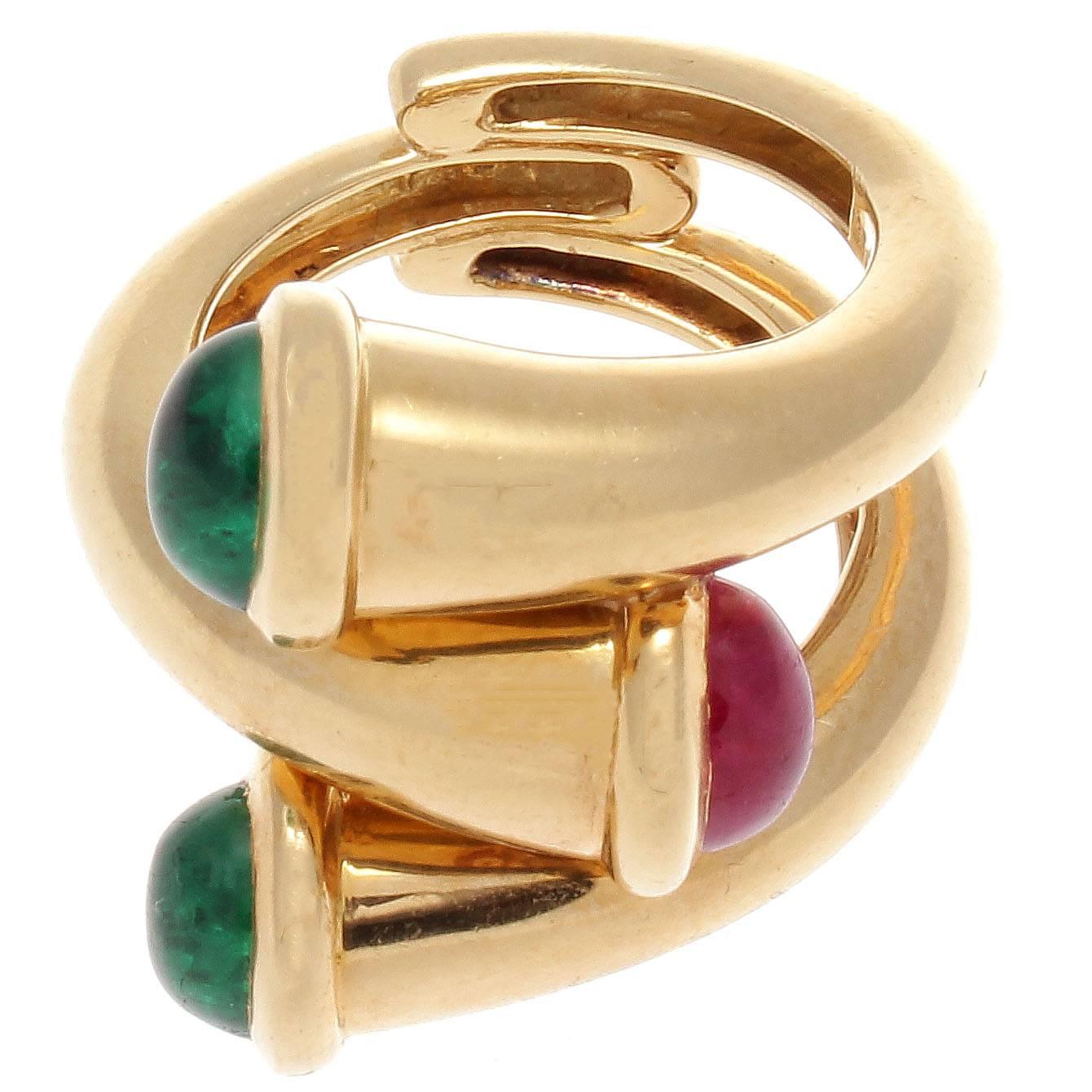 Women's David Webb Emerald Ruby Gold Ring