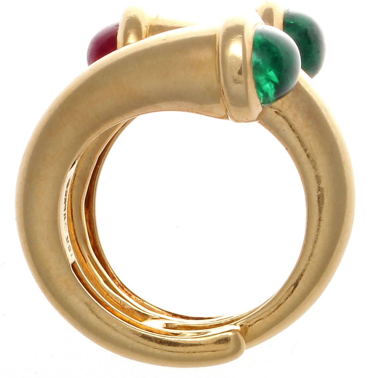 David Webb Emerald Ruby Gold Ring 1