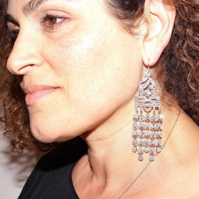 Victorian Diamond Platinum Chandelier Earrings In Excellent Condition In Beverly Hills, CA