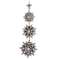 Long Victorian Star Diamond Gold Silver Earrings