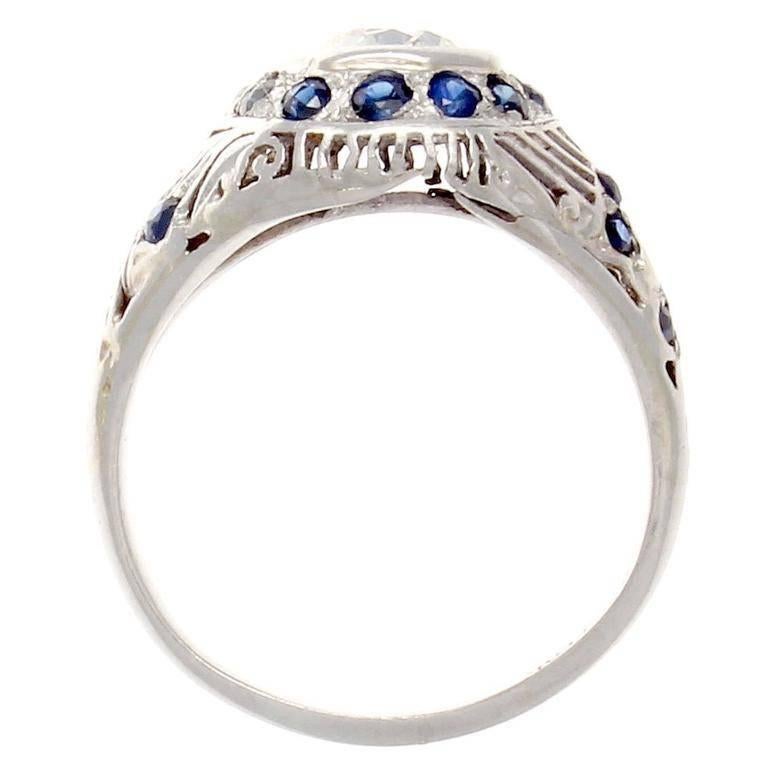 Art Deco Sapphire Diamond Platinum Engagement Ring In Good Condition In Beverly Hills, CA