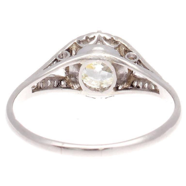 Old European Cut Diamond Platinum Engagement Ring In Excellent Condition In Beverly Hills, CA