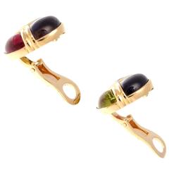 Bulgari Tourmaline Peridot Amethyst Gold Earrings