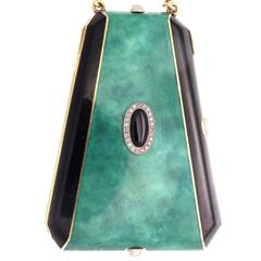 Art Deco Jade Onyx Diamond Gold Compact