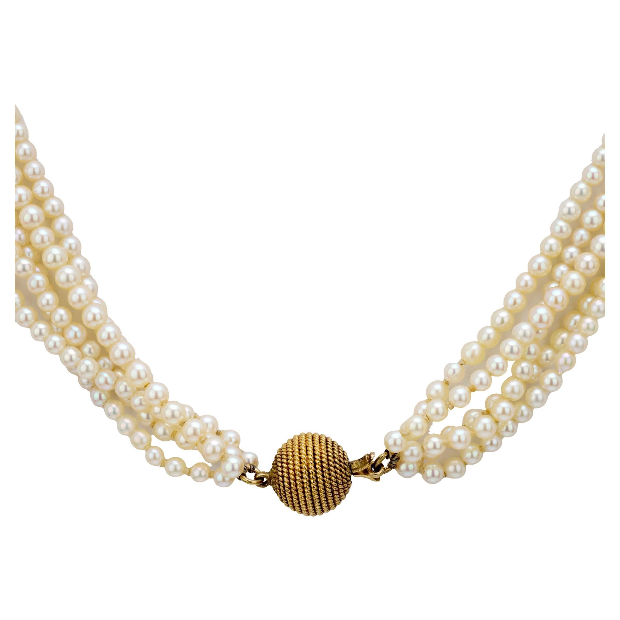 Vintage 5 strand pearl 18k yellow gold necklace
