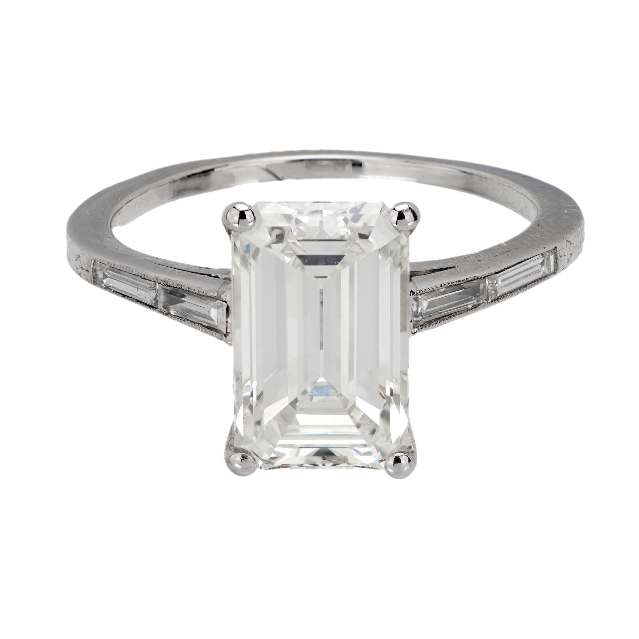 Emerald Cut GIA 3.21 carat emerald cut diamond platinum engagement ring For Sale