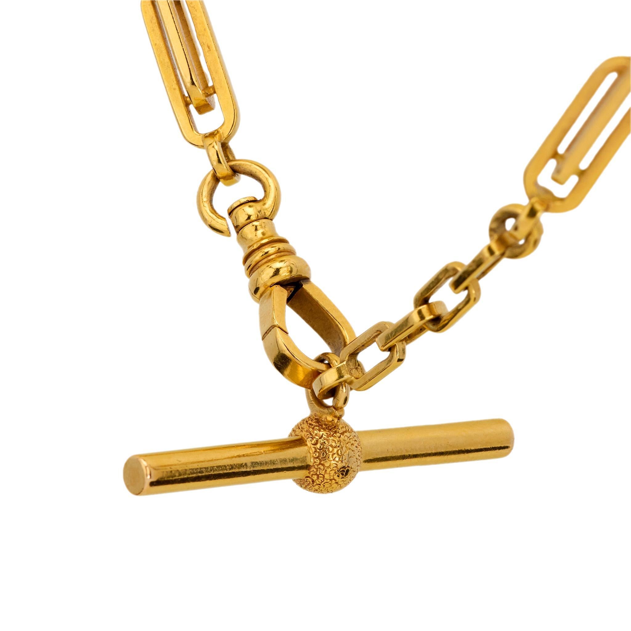 Modern Vintage 18k yellow gold watch chain necklace For Sale