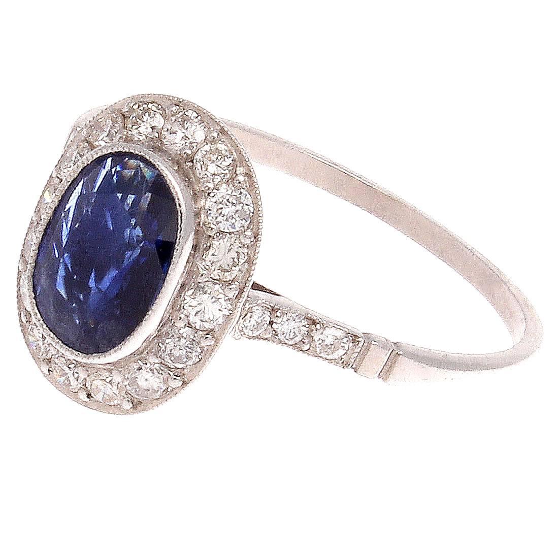 Oval Cut Sapphire Diamond Platinum Ring
