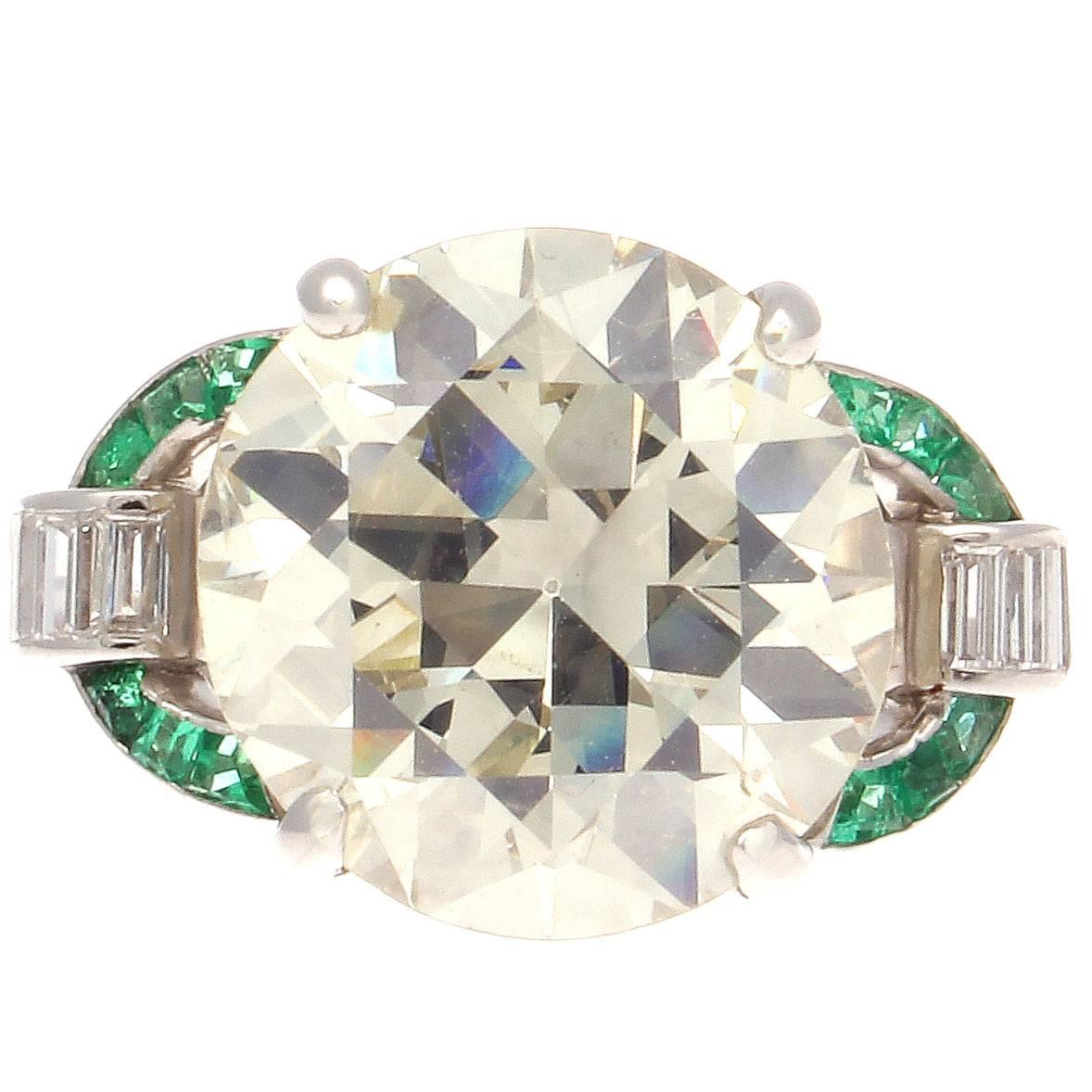 Art Deco 6.09 Carat Diamond Emerald Platinum Ring