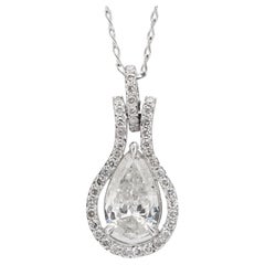 Vintage 1.01 carat pear shape diamond drop 18k white gold necklace