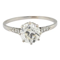 Bague de fiançailles Art déco en platine avec diamant de 1.81 carat certifié GIA