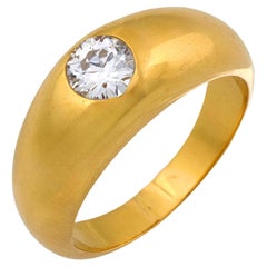 Anello con castone in oro giallo 18 carati con diamante antico taglio europeo vintage