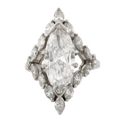 GIA Anello cocktail in oro bianco 14k con diamante taglio marquise da 2,93 carati