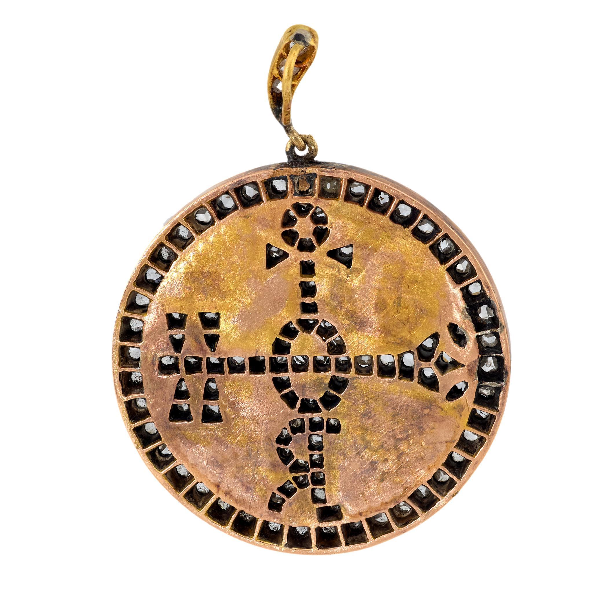 Victorien Pendentif victorien en or rose et jaune 18k avec diamant taillé en rose en vente