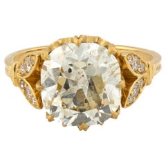 GIA 4,55 quilates de diamante talla mina antigua Anillo de compromiso de oro amarillo de 18 quilates