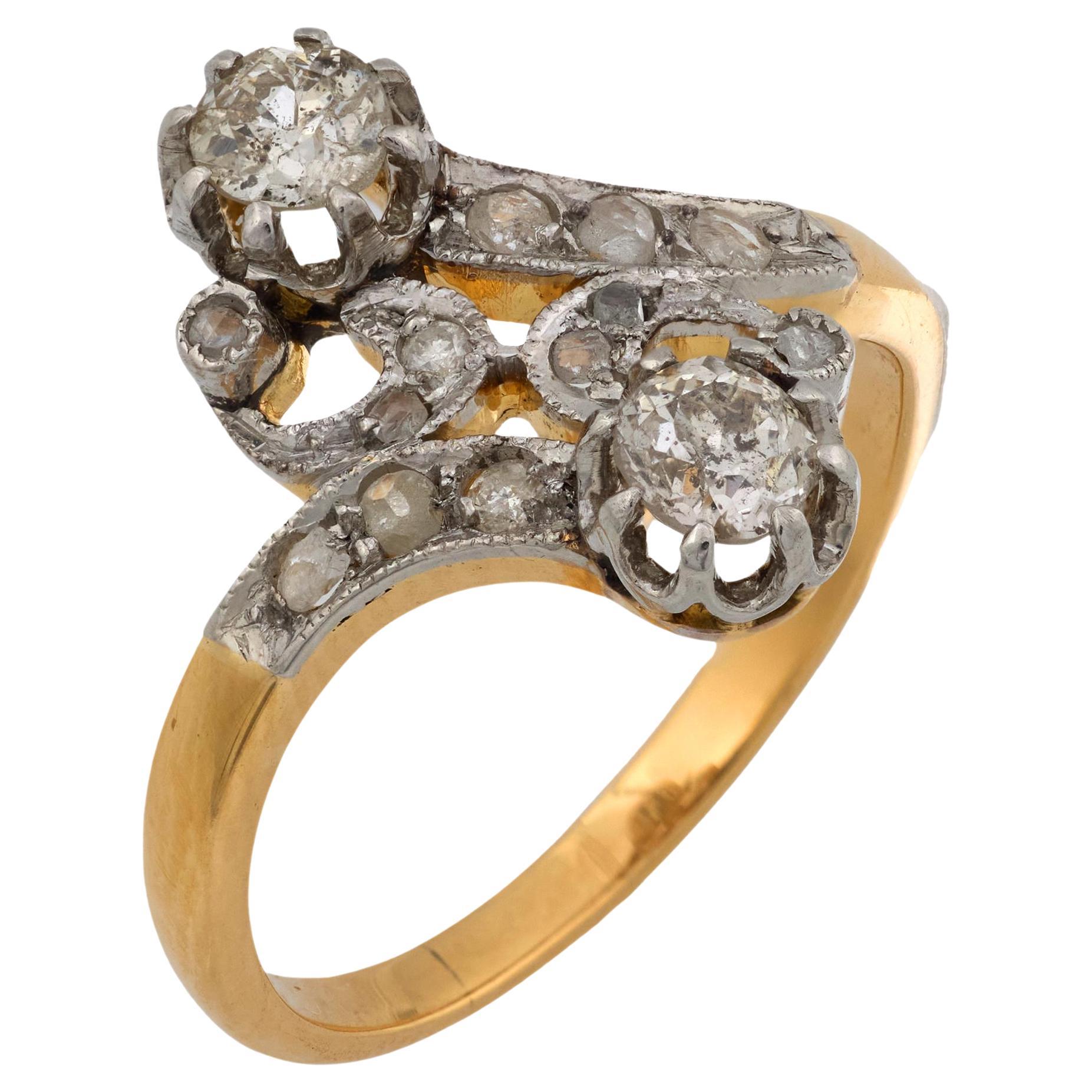 Anillo toi et moi French Belle Epoque de diamantes en oro amarillo de 18k y platino