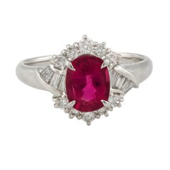 Vintage rubellite diamond platinum ring