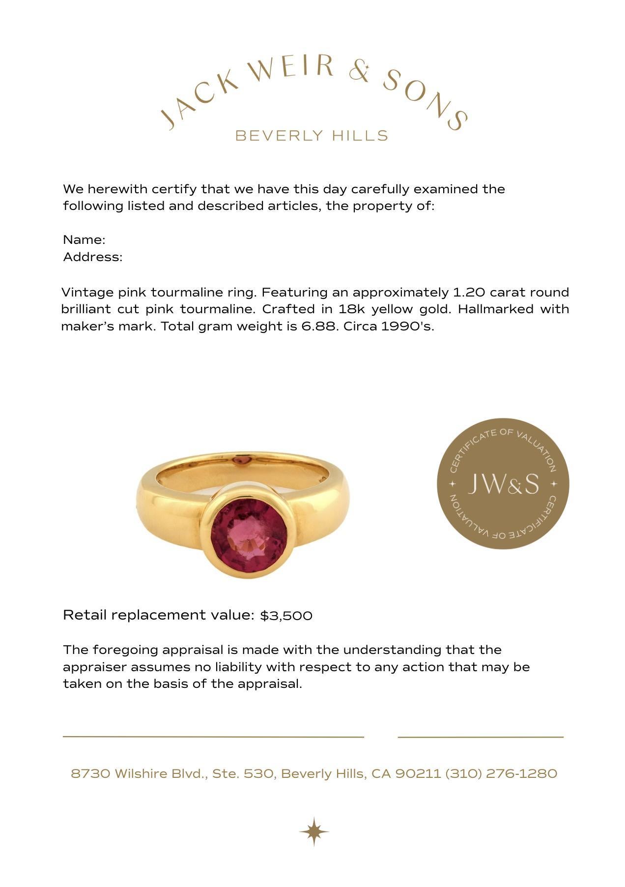 Bague vintage à chaton en or jaune 18k et tourmaline rose Pour femmes en vente