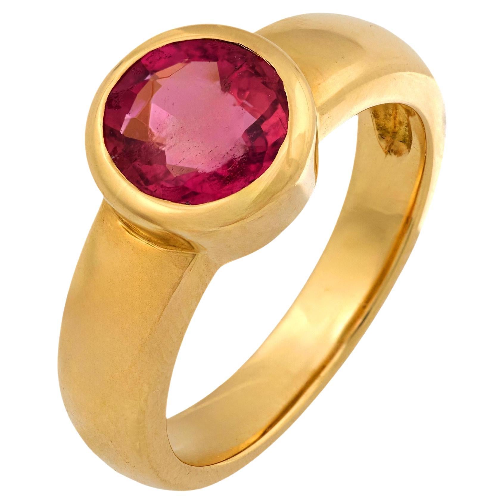 Anello con castone in oro giallo 18 carati con tormalina rosa vintage