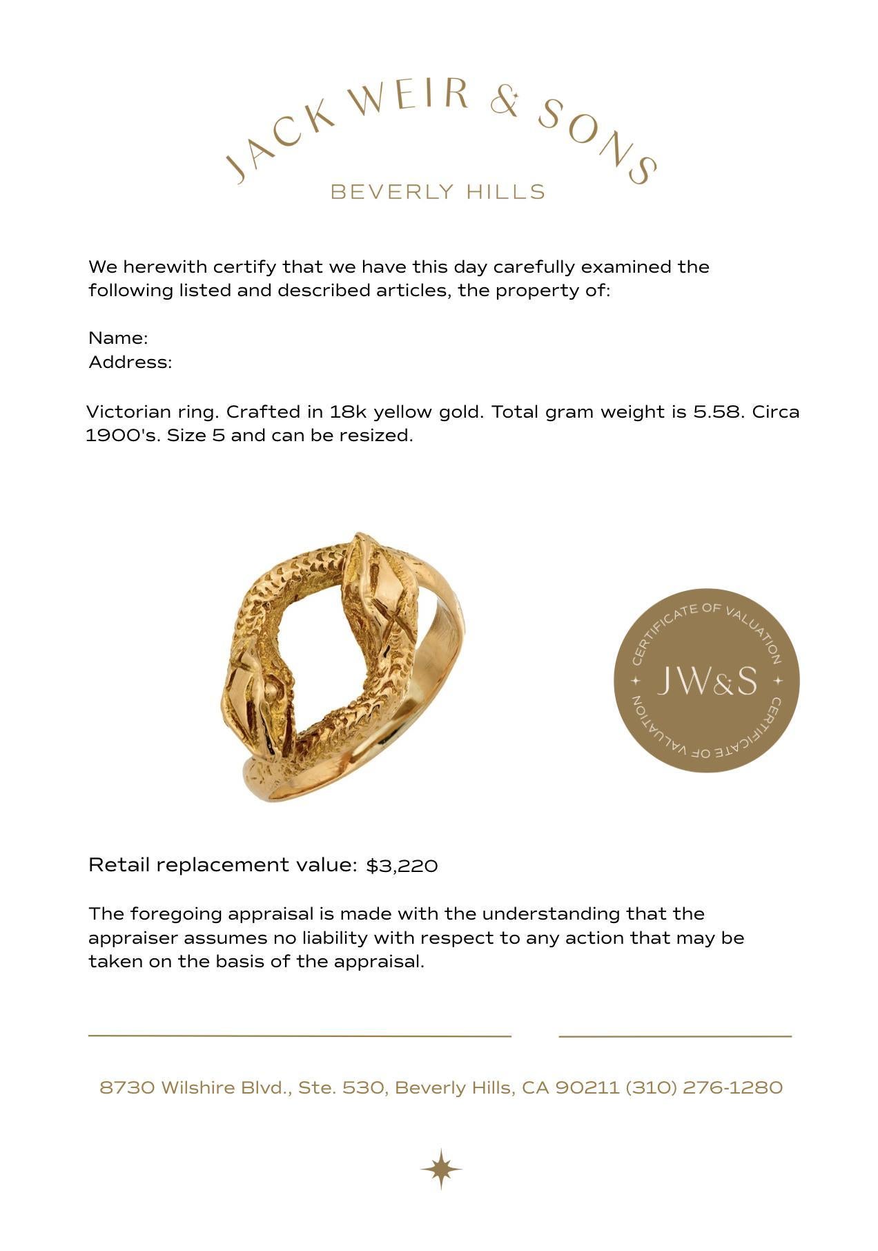 Bague victorienne en or jaune 18k serpent en vente 1