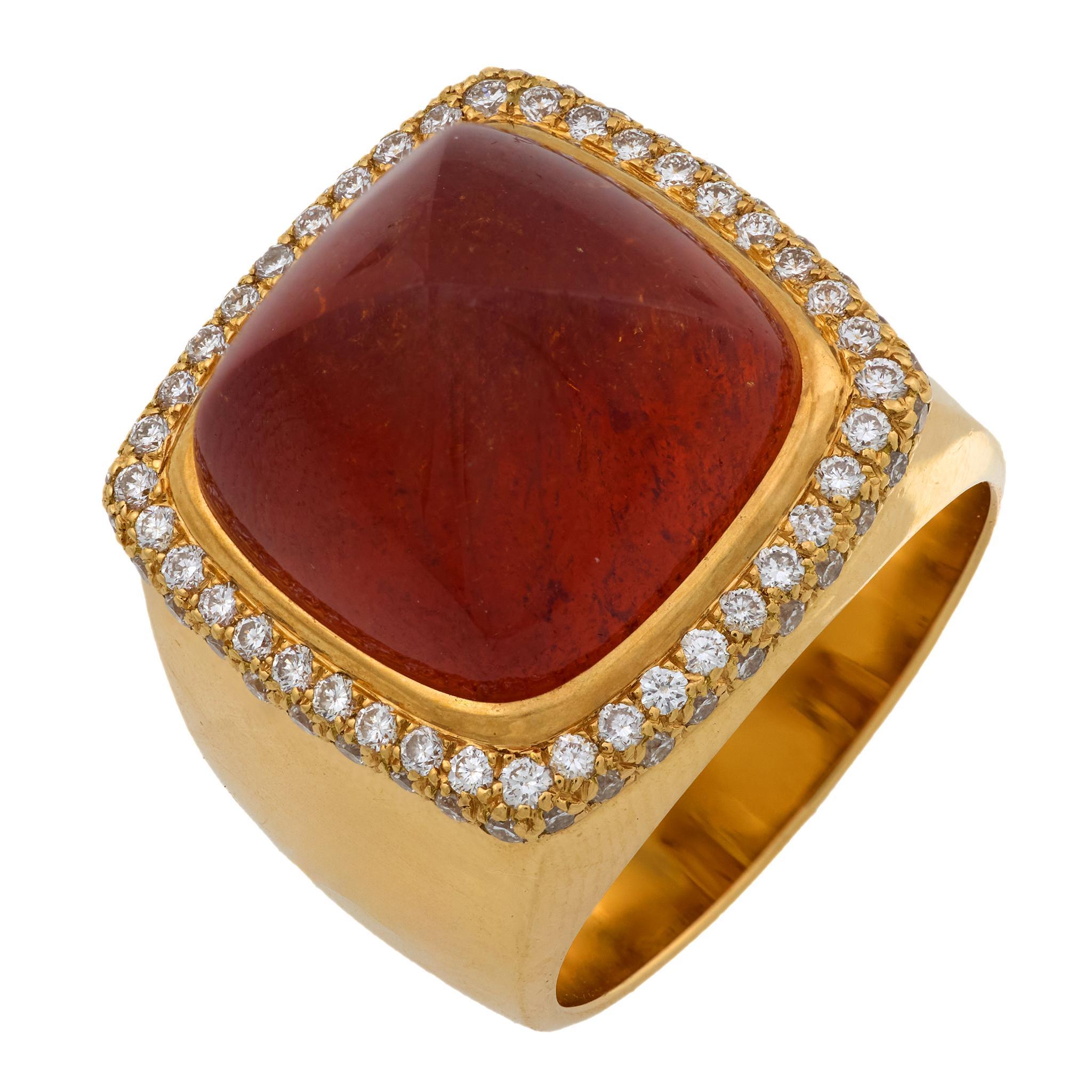 Fred Paris bague Pain De Sucre en or jaune 18 carats diamant tourmaline orange en vente