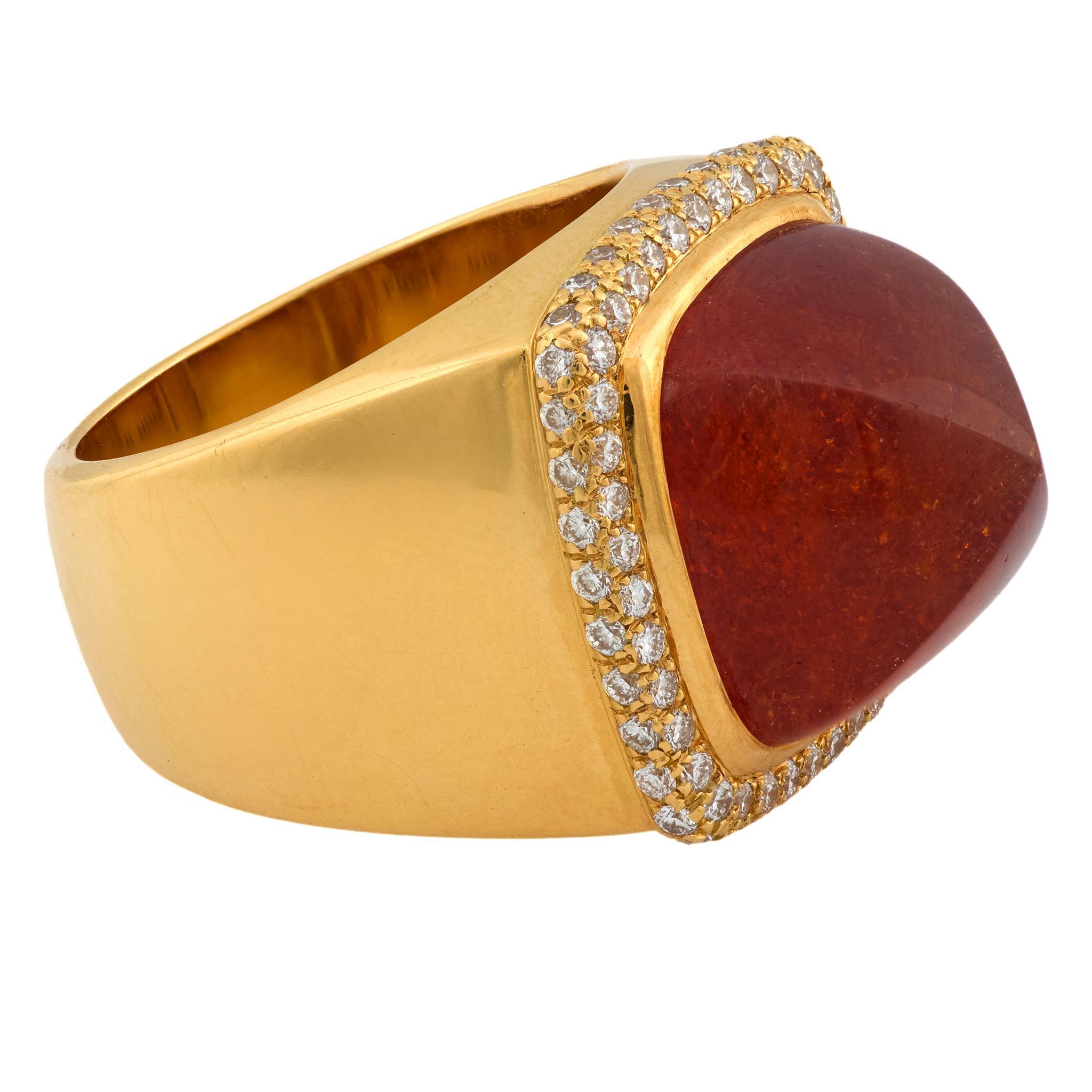 Contemporain Fred Paris bague Pain De Sucre en or jaune 18 carats diamant tourmaline orange en vente