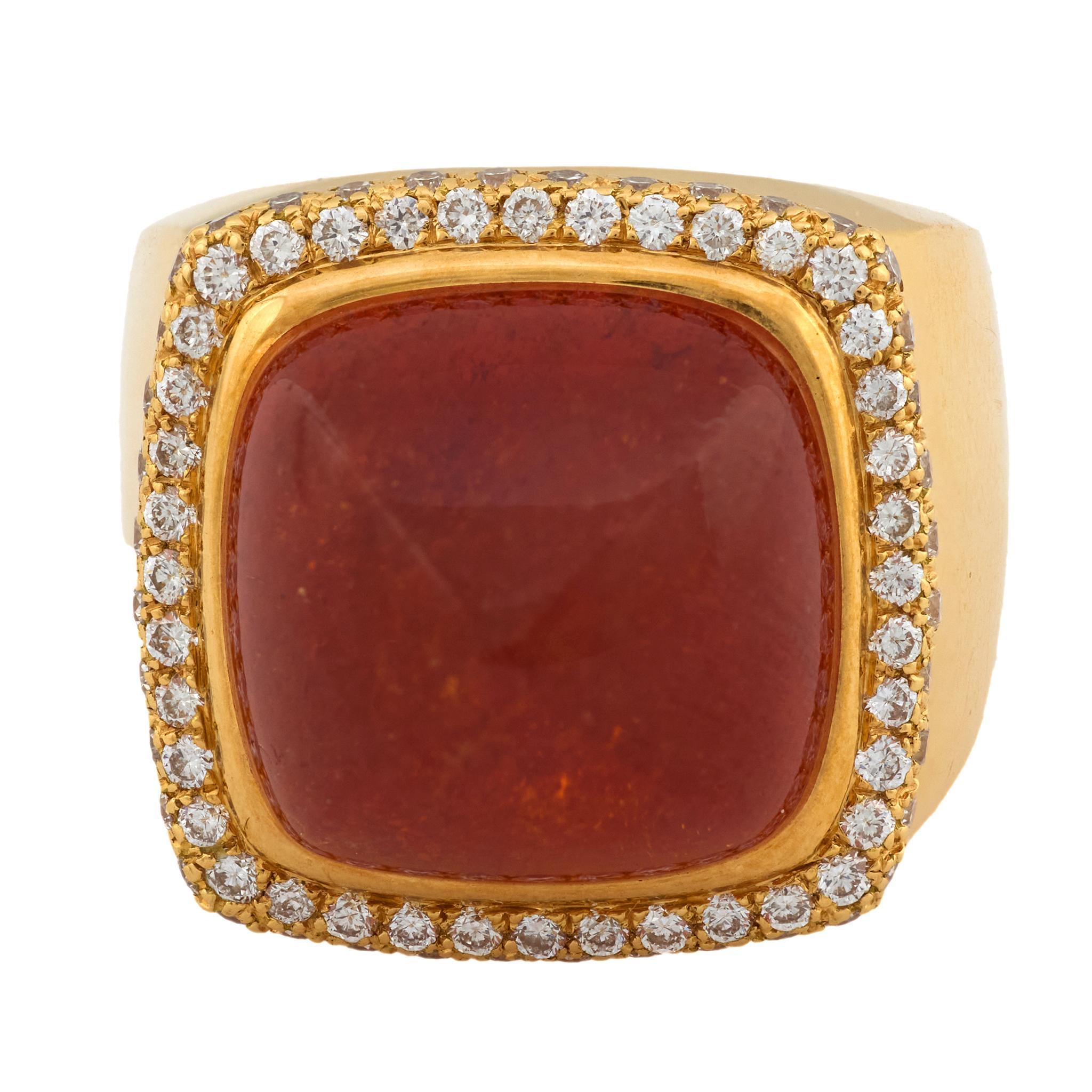 Fred Paris bague Pain De Sucre en or jaune 18 carats diamant tourmaline orange Excellent état - En vente à Beverly Hills, CA