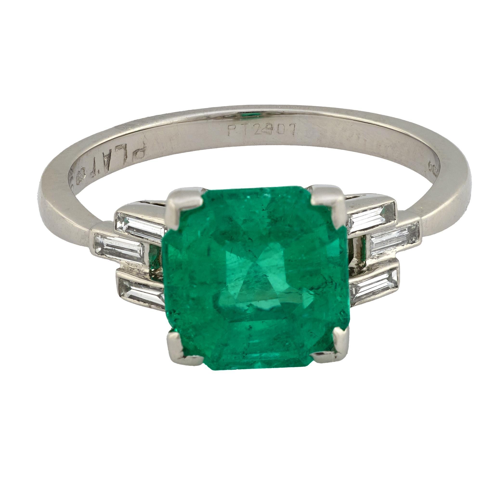 Platinring, Art déco, GIA 2.80 Karat kolumbianischer Smaragd, Diamant, Platin Damen im Angebot