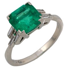 Art Deco GIA 2.80 carat Colombian emerald diamond platinum ring
