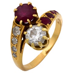 Bague rétro Toi Et Moi en or jaune 18 carats diamant rubis