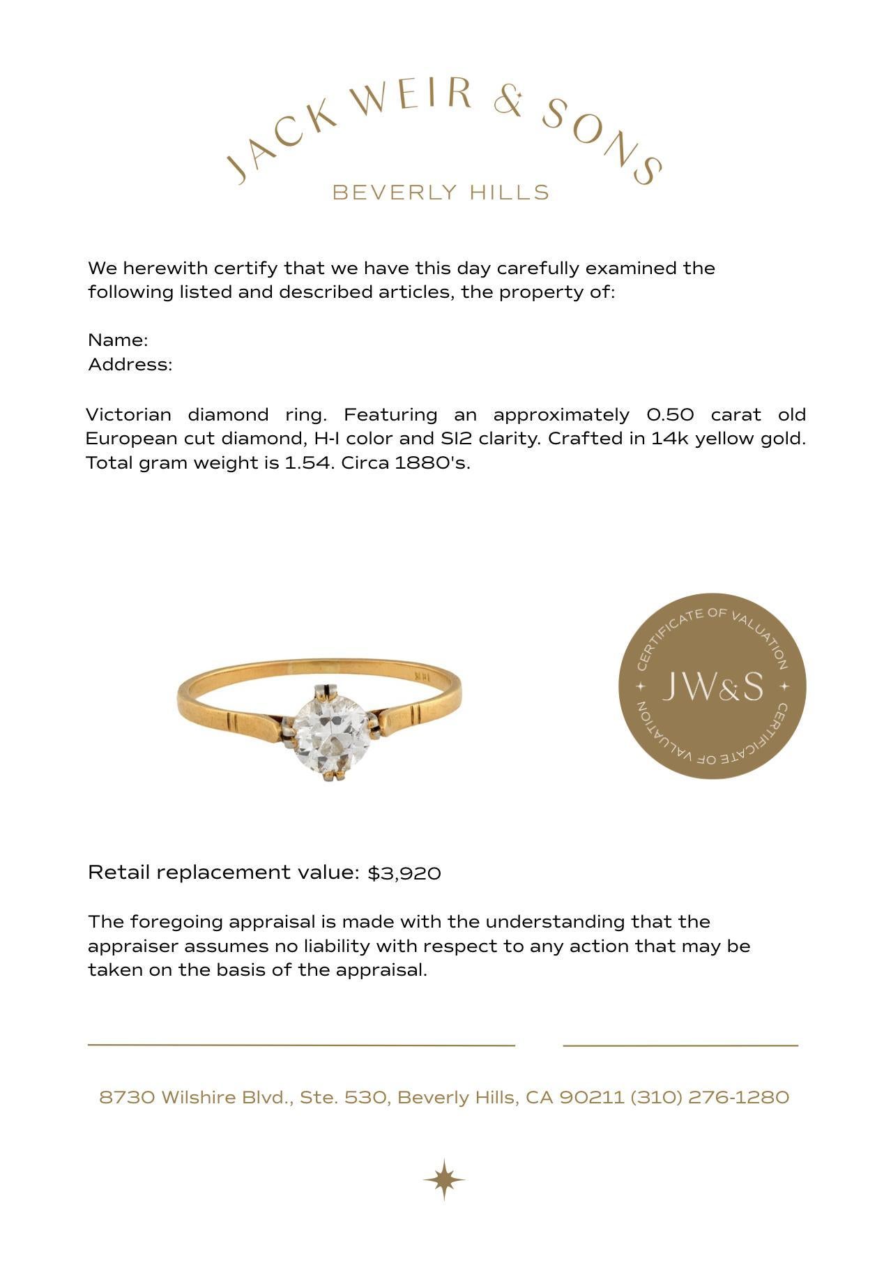 Bague de fiançailles solitaire en or jaune 14k avec diamant victorien en vente 1