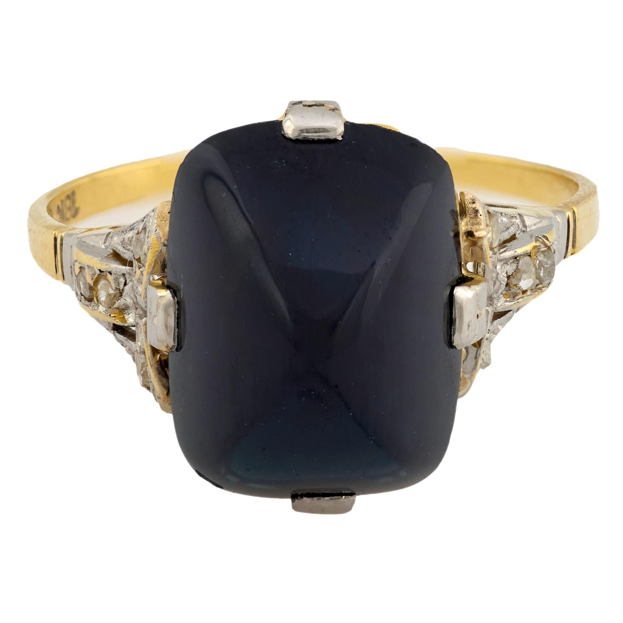 Bague Art déco 6,99 carats saphir diamant or jaune et blanc 18k Pour femmes en vente