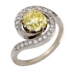 Anillo remolino retro GIA 2,08 quilates diamante amarillo fantasía oro blanco 14k