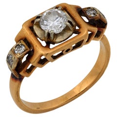Anillo retro francés de oro rosa de 18 quilates con diamantes