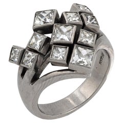 Anillo de cóctel de oro blanco de 18k con diamante talla francesa de 2,50 quilates de mediados de siglo