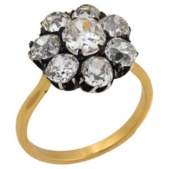Victorian 3.70 carat diamond 18k yellow gold and silver cluster ring