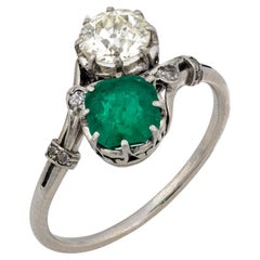 Anillo eduardiano Toi Et Moi esmeralda diamante platino