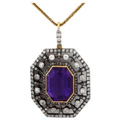Collar victoriano de amatista de 14,50 quilates, diamante, oro amarillo de 18 quilates y plata
