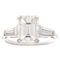GIA Certified 1.71 Carat Emerald Cut Diamond Platinum Engagement Ring