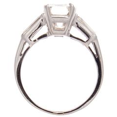 GIA Certified 1.71 Carat Emerald Cut Diamond Platinum Engagement Ring