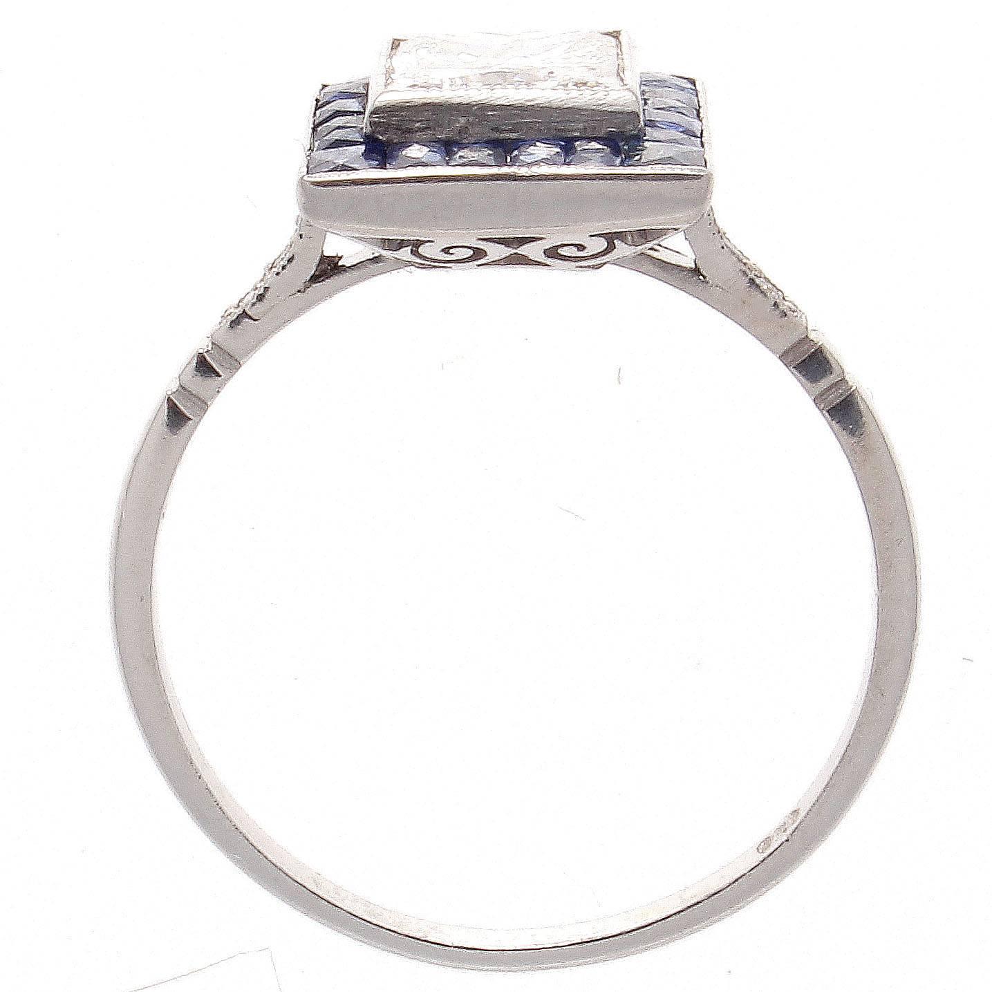Modern Princess Cut Diamond Sapphire Platinum Ring