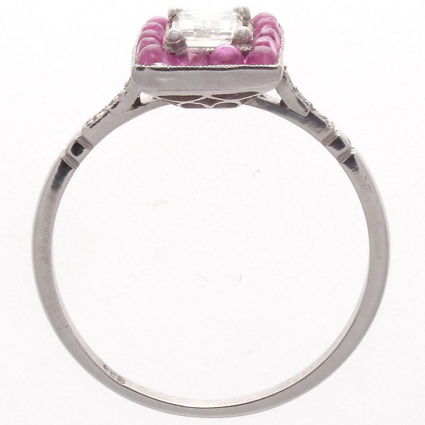 pink emerald cut diamond ring
