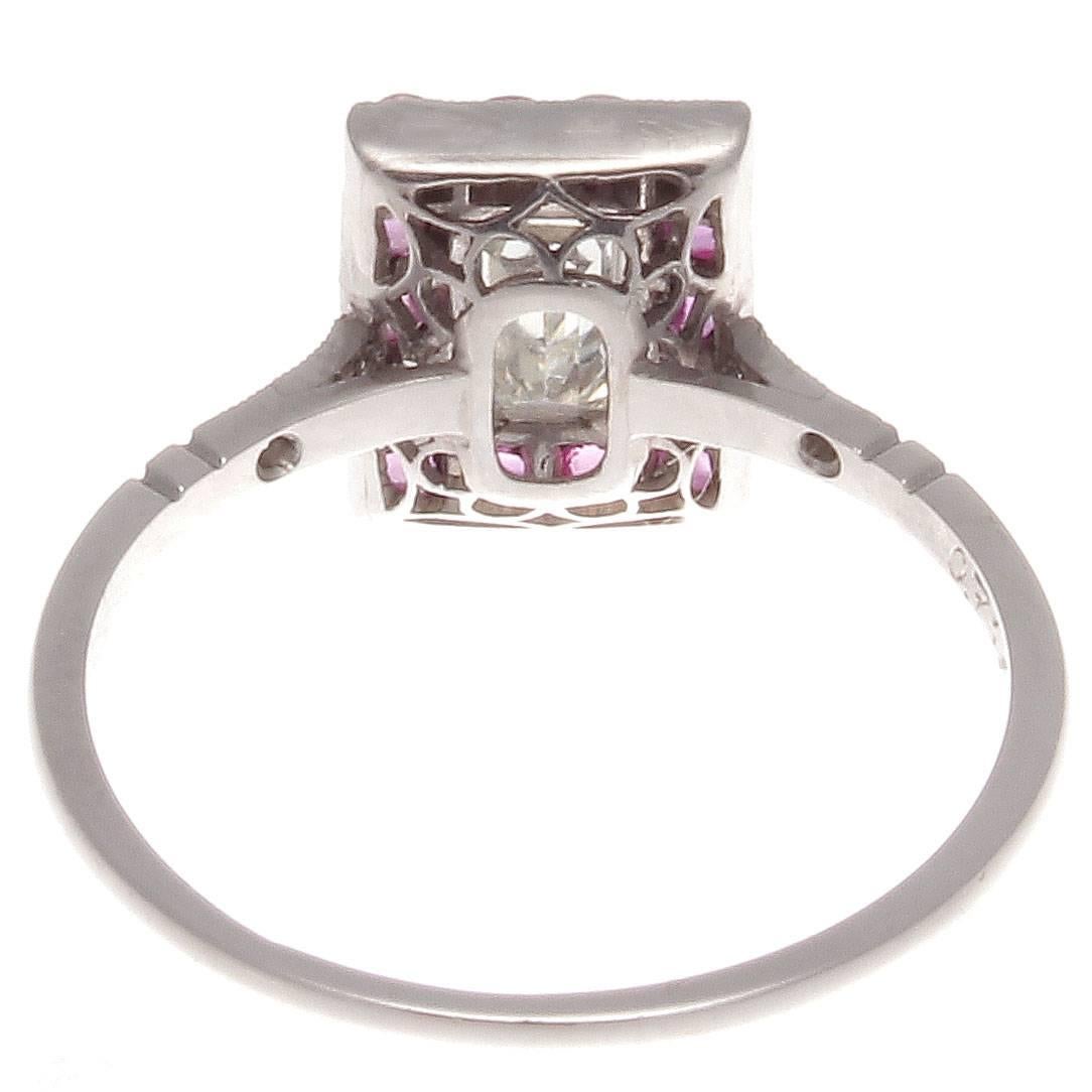 Modern Emerald Cut Diamond Pink Sapphire Platinum Ring