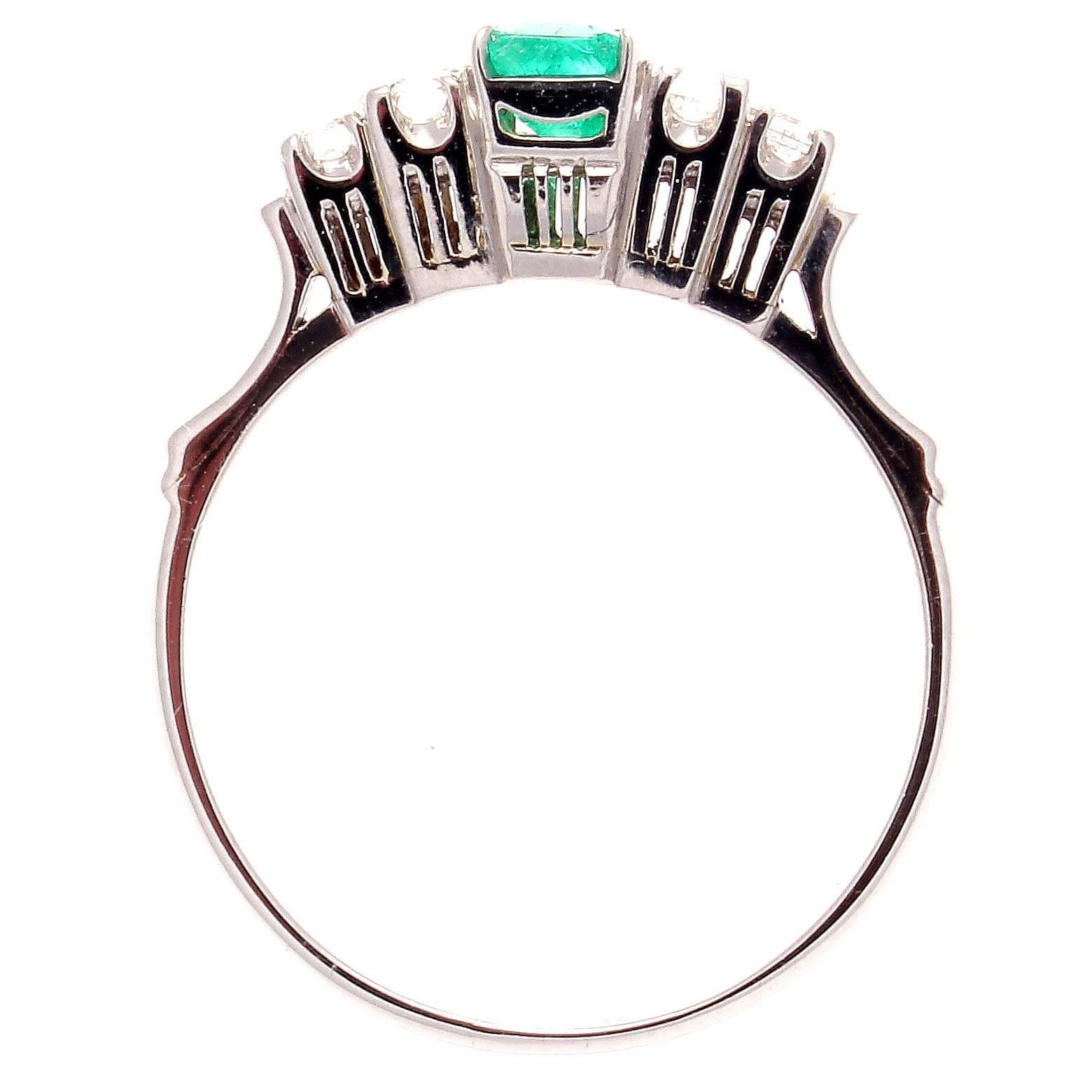 Modern Colombian Emerald Diamond Platinum Engagement Ring