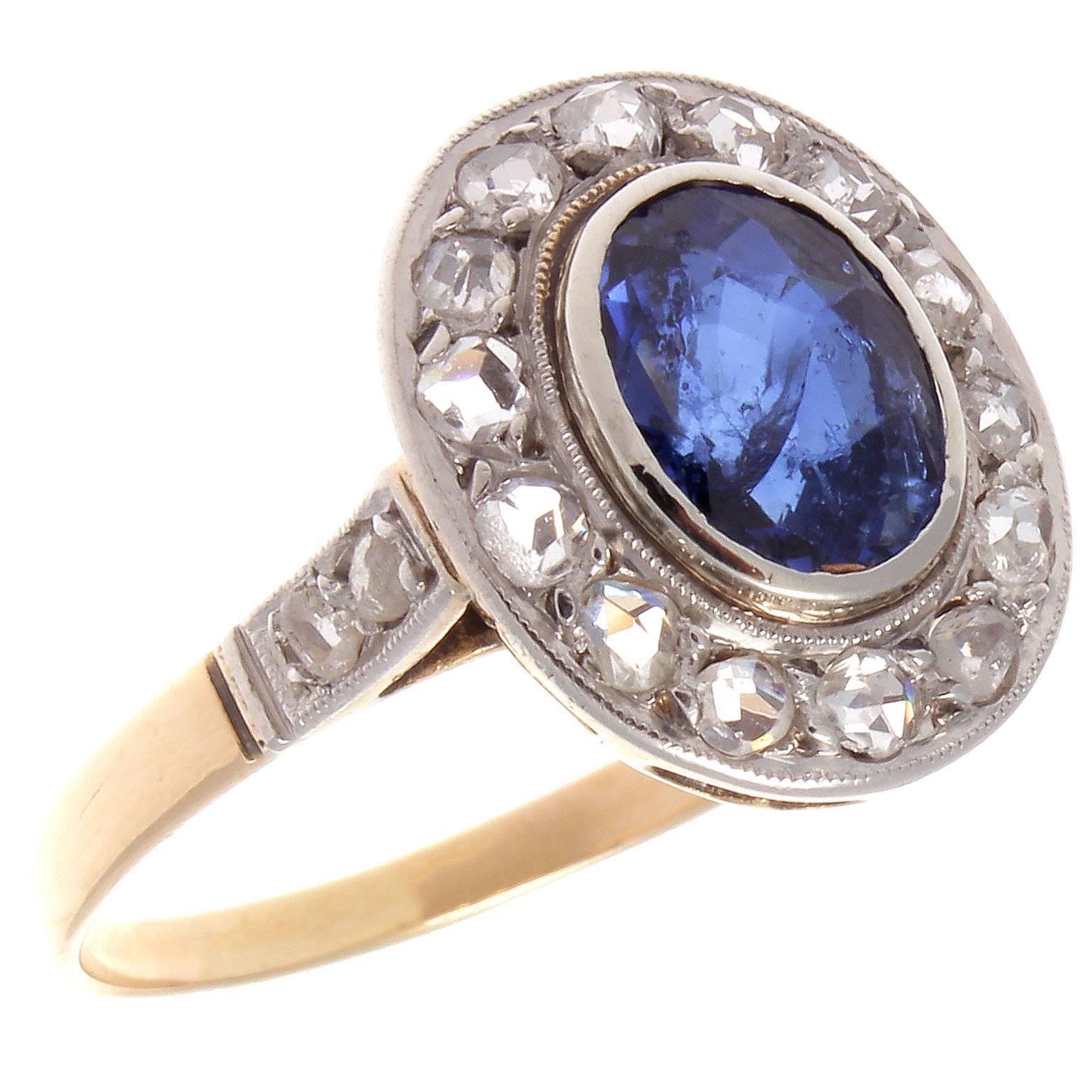 Oval Cut French Belle Époque Sapphire Diamond Gold Ring