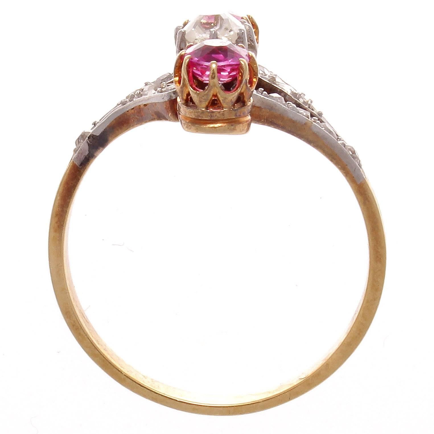 French Art Deco Ruby Diamond Gold Ring In Excellent Condition In Beverly Hills, CA