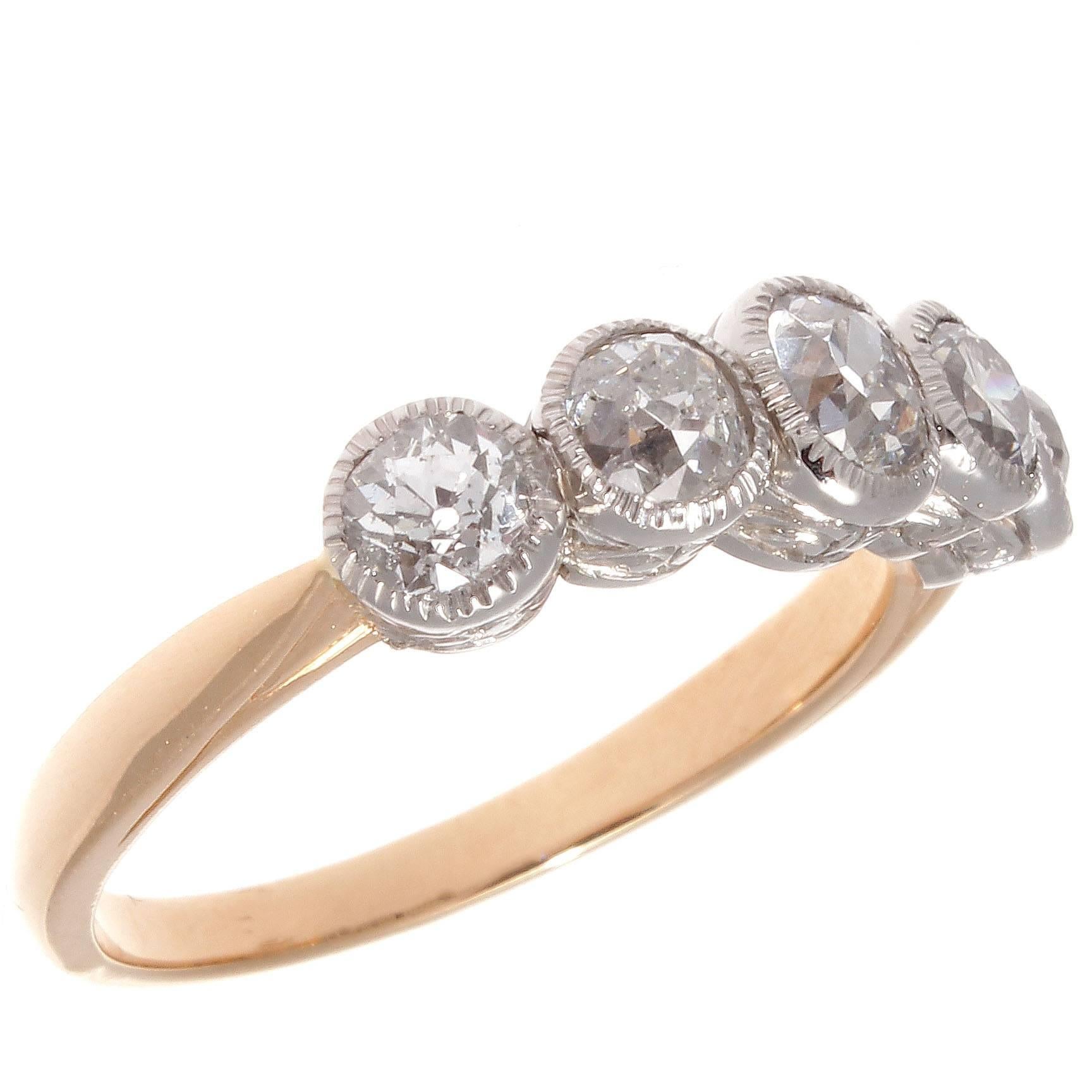 Belle Époque Five-Stone Diamond Gold Platinum Ring In Excellent Condition In Beverly Hills, CA